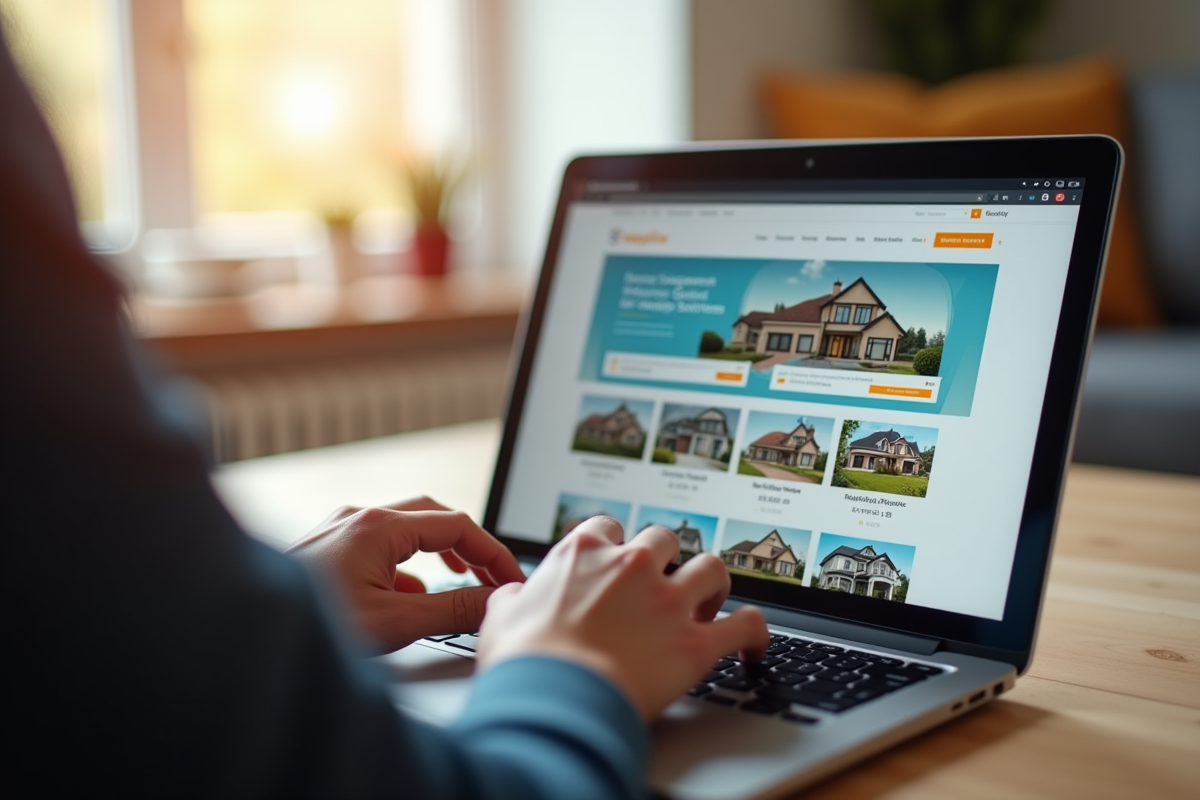 Personne utilisant un ordinateur pour enchères immobilières