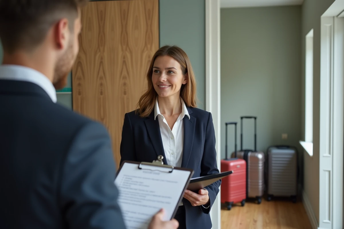 Agent immobilier remettant un formulaire à un locataire dans l