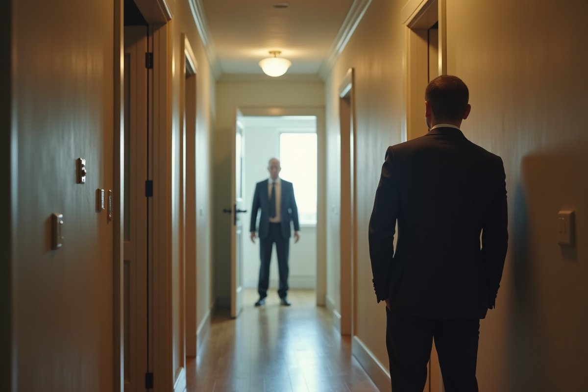 Agent immobilier regardant une porte d appartement vide