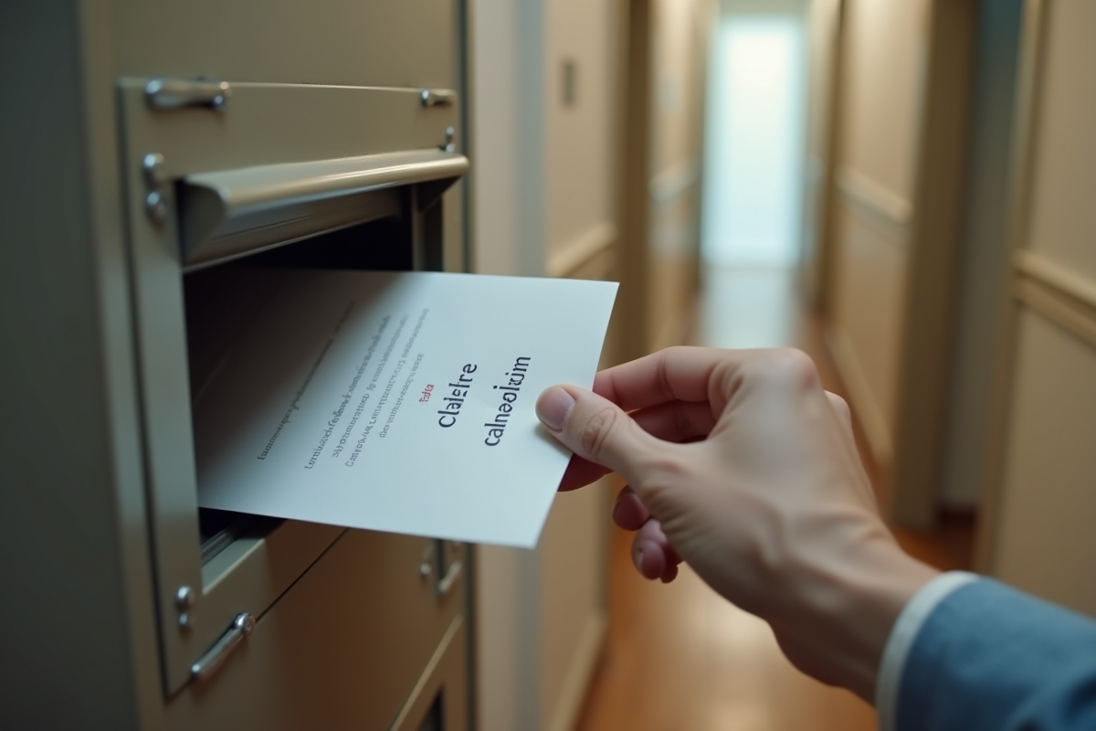 Main déposant une lettre d avis d assurance dans la boite aux lettres