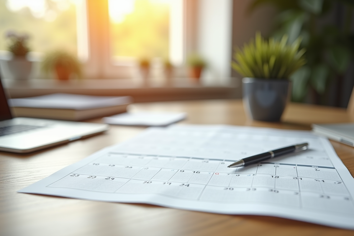 Calendrier et documents de location sur une table en lumière naturelle