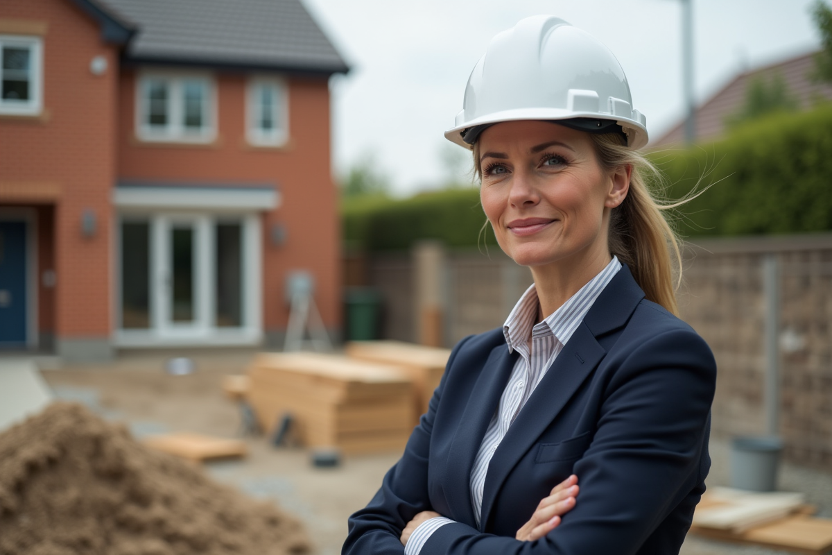 Femme gestionnaire de chantier vérifiant travaux d