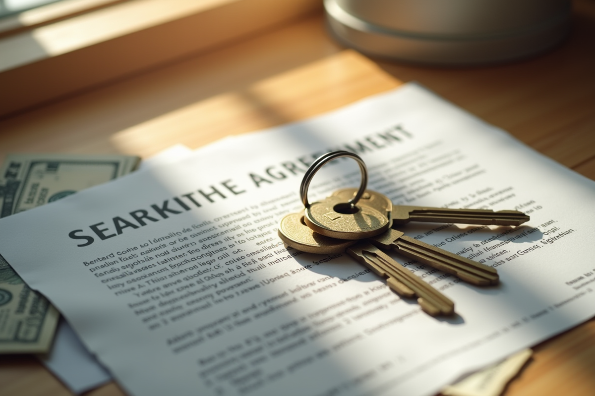 Clés d appartement et argent sur un bureau en bois
