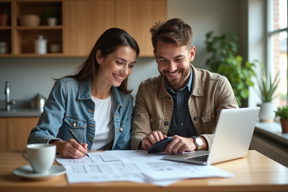 Jeune couple planifiant la rénovation de leur maison