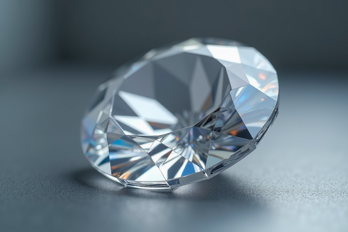 Gros plan sur un diamant transparent sur une plaque de tungstene gris