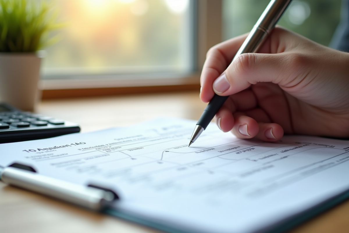 Document fiscal et calculatrice sur une table en bois