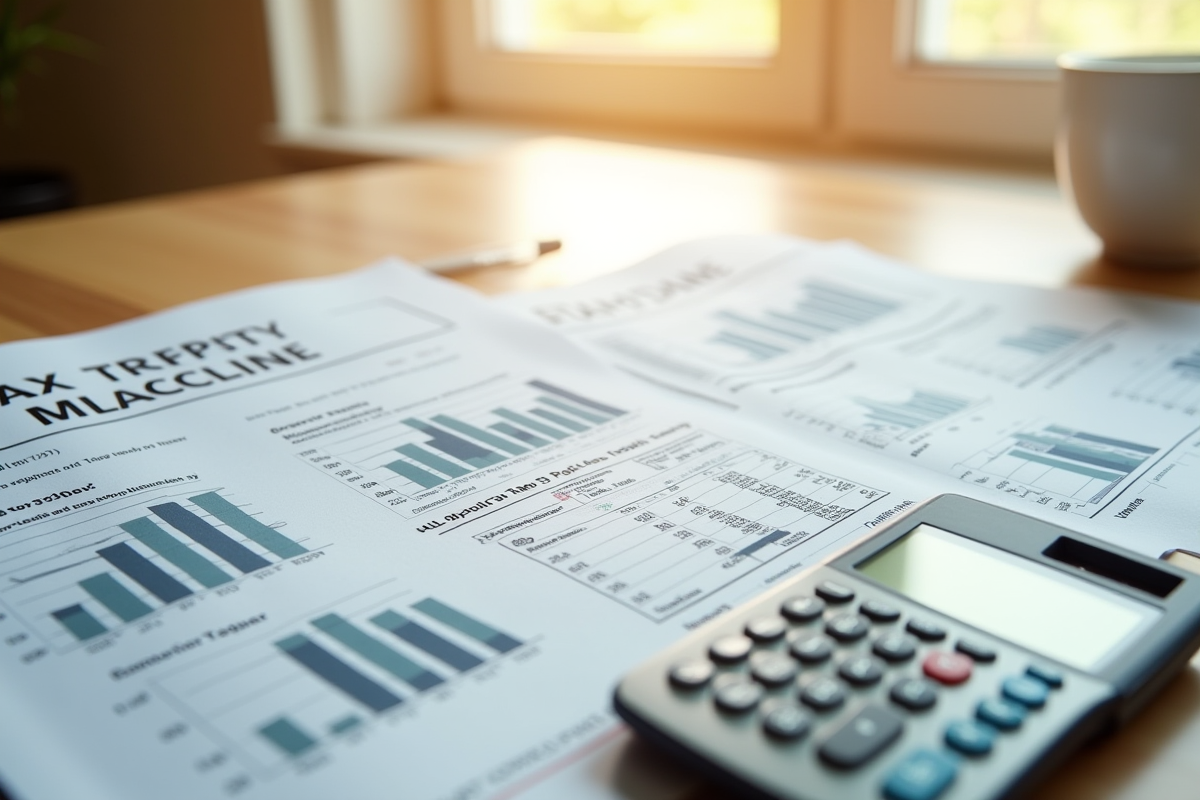 Dossier organisé avec factures et calculatrice pour déductions
