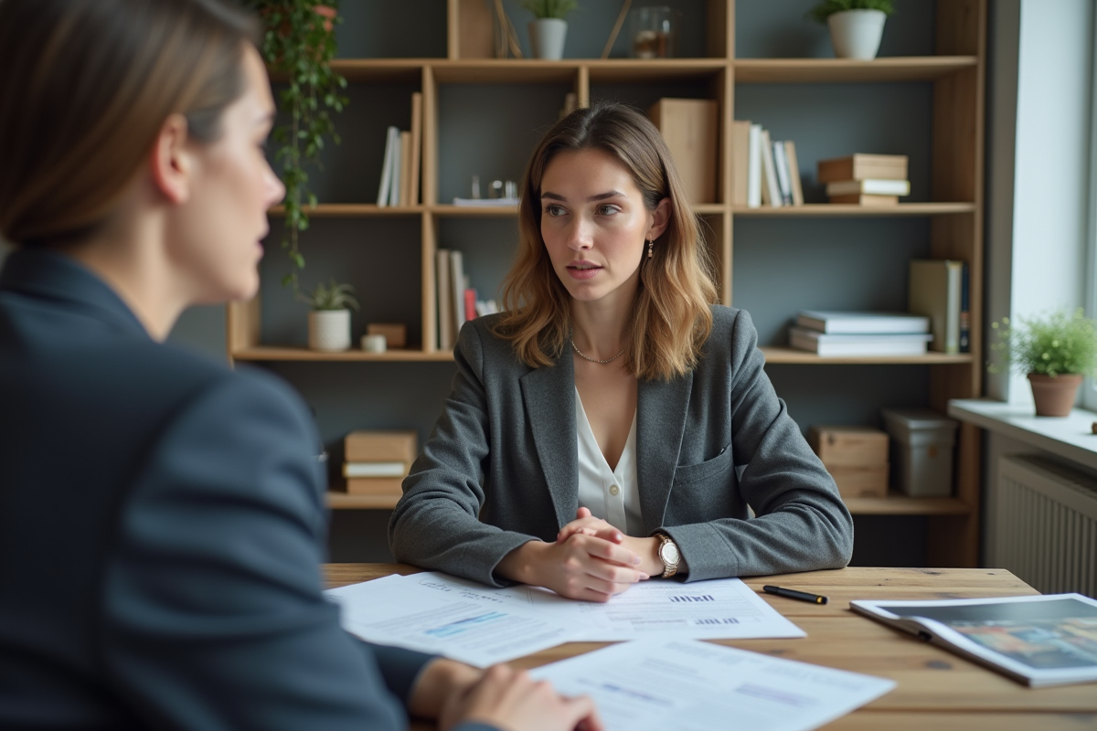 Jeune femme discutant avec un conseiller sur les revenus locatifs