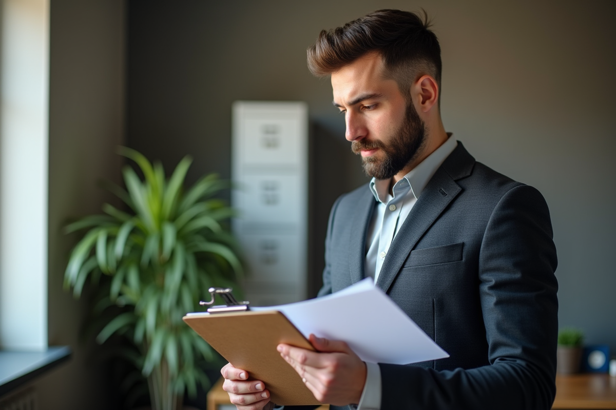 Agent immobilier professionnel en réunion dans un bureau moderne