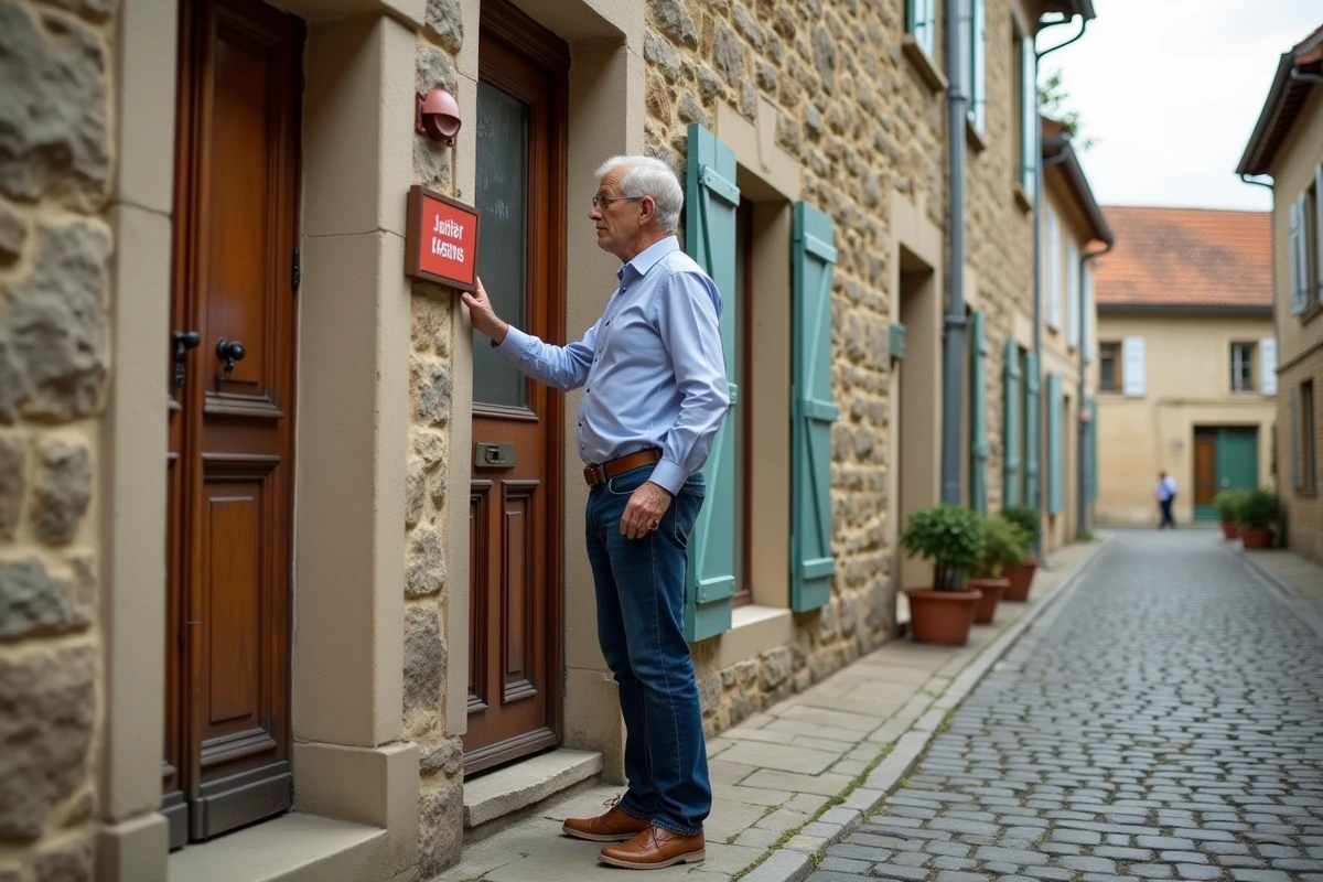 Homme posant un panneau d