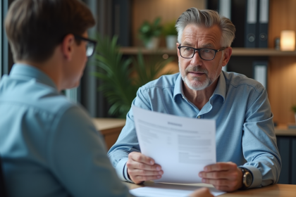 Homme d'affaires avec documents d'assurance incendie