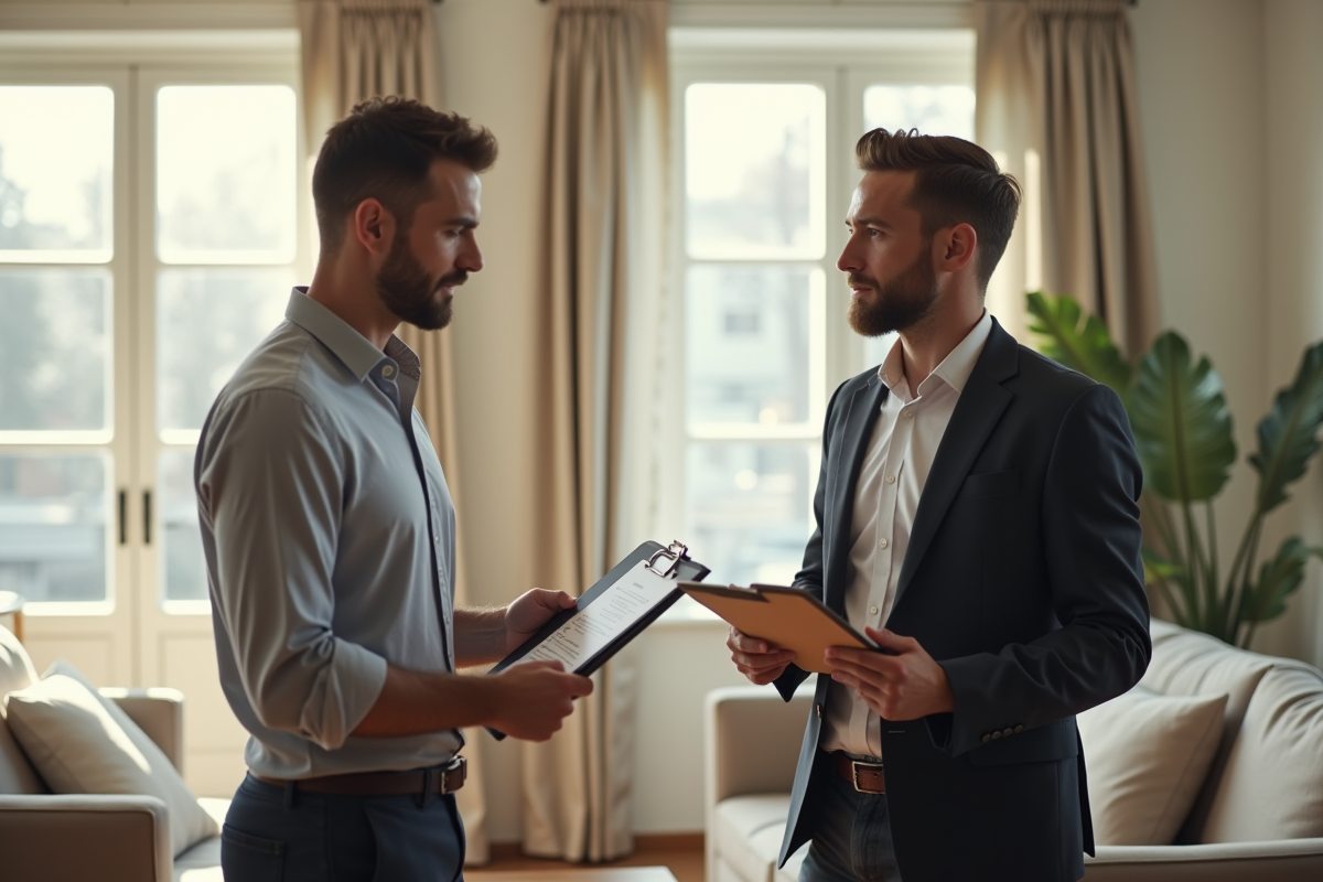 Propriétaire et locataire dans un salon lumineux