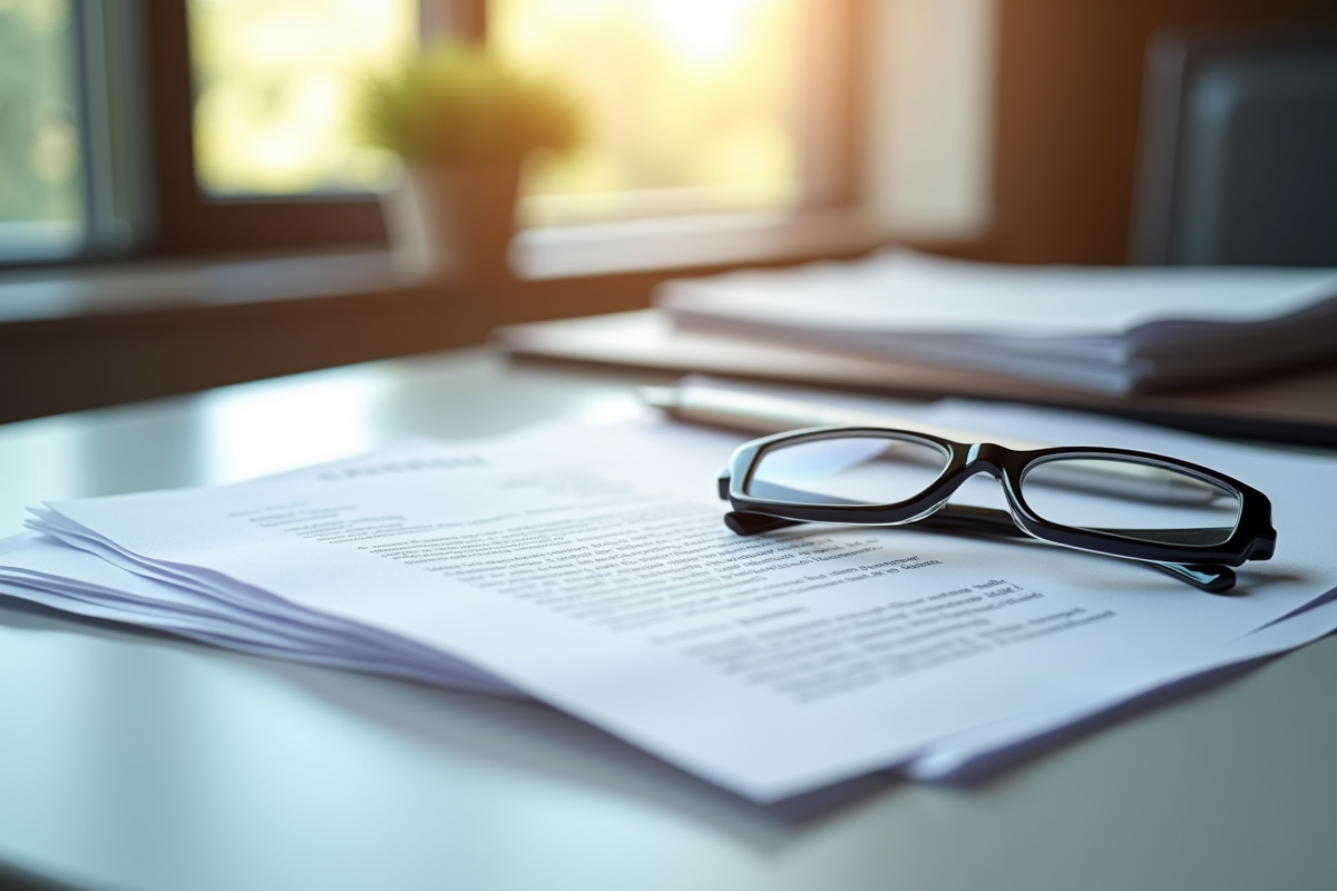 Piles de documents juridiques sur un bureau lumineux