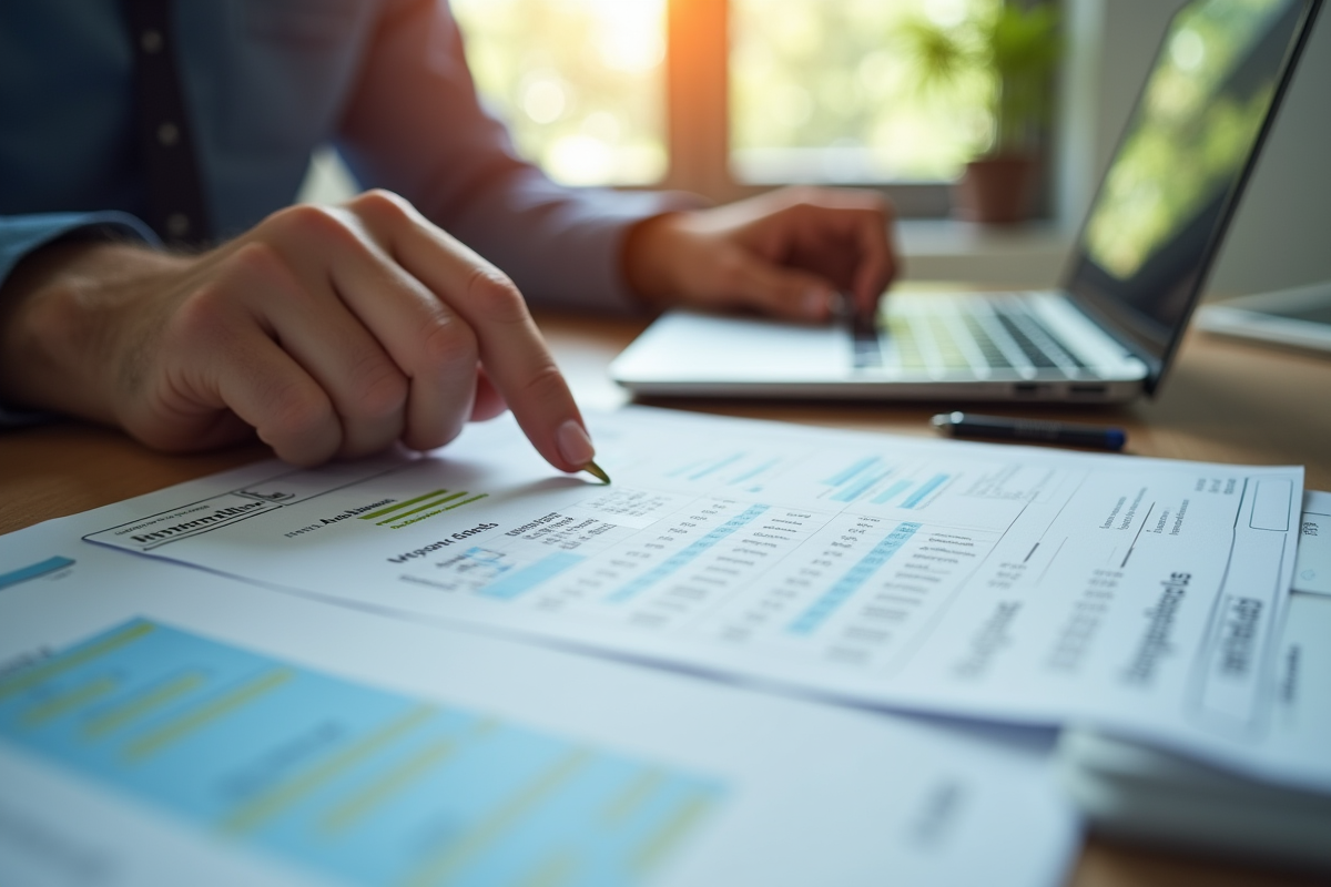 Professionnel travaillant sur un tableau de revenus et dépenses pour la location