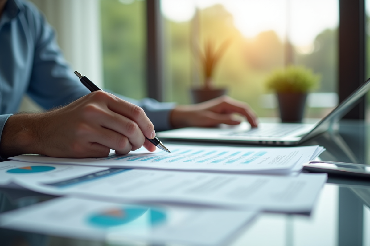 Professionnel examinant documents de prêt immobilier