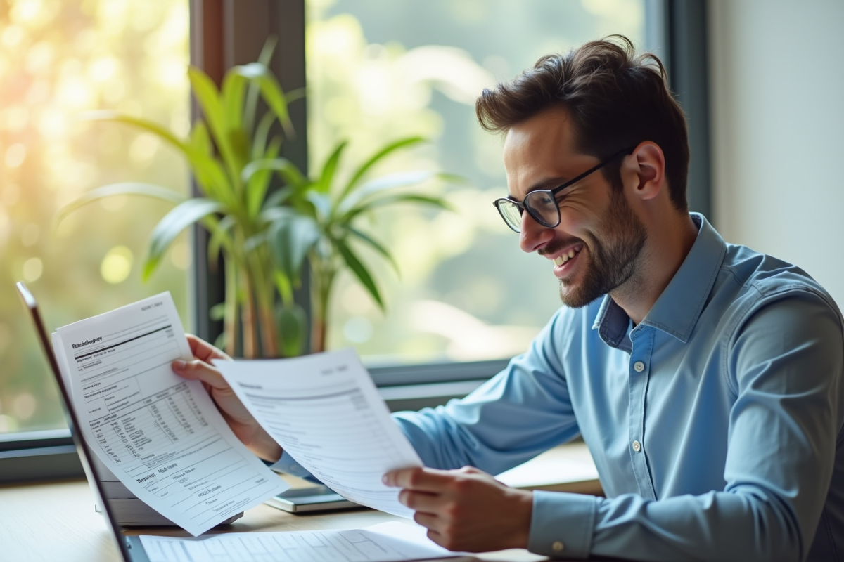Professionnel souriant vérifiant des documents de location