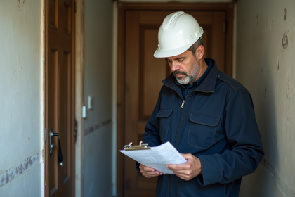 Technicien inspectant un appartement ancien pour l'amiante